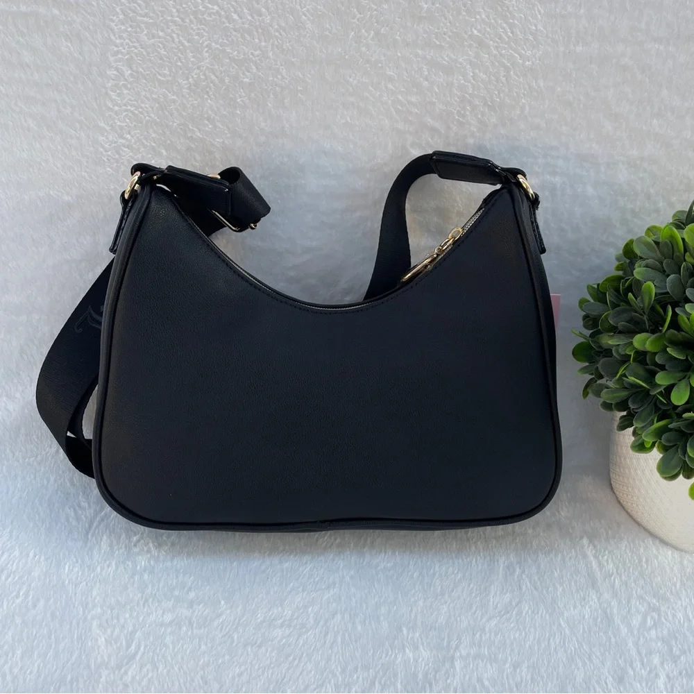 NEW Juicy Couture‎ Black Studded Logo Hobo Crossbody Bag Gold Hardware